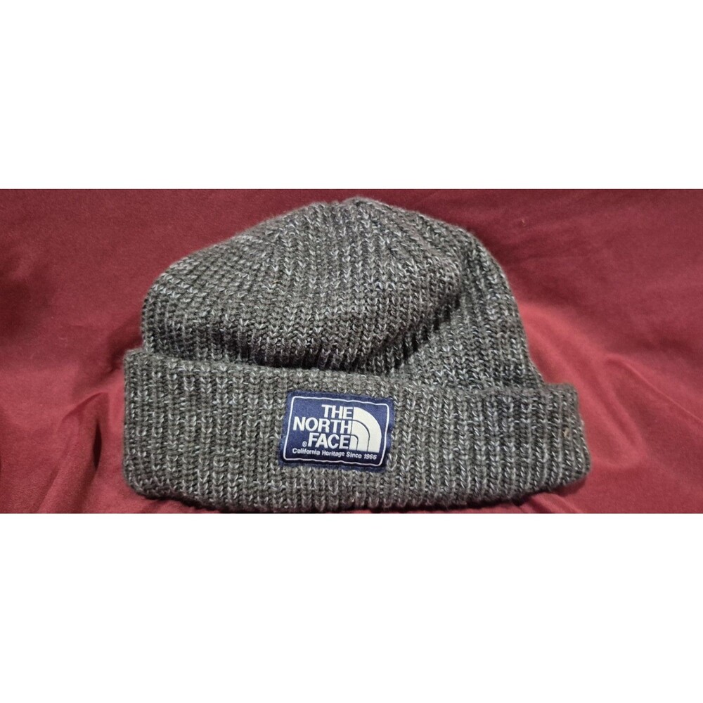 The North Face Salty Dog Beanie Gray Cuffed Knit Jersey Lined Winter Hat OSFM
